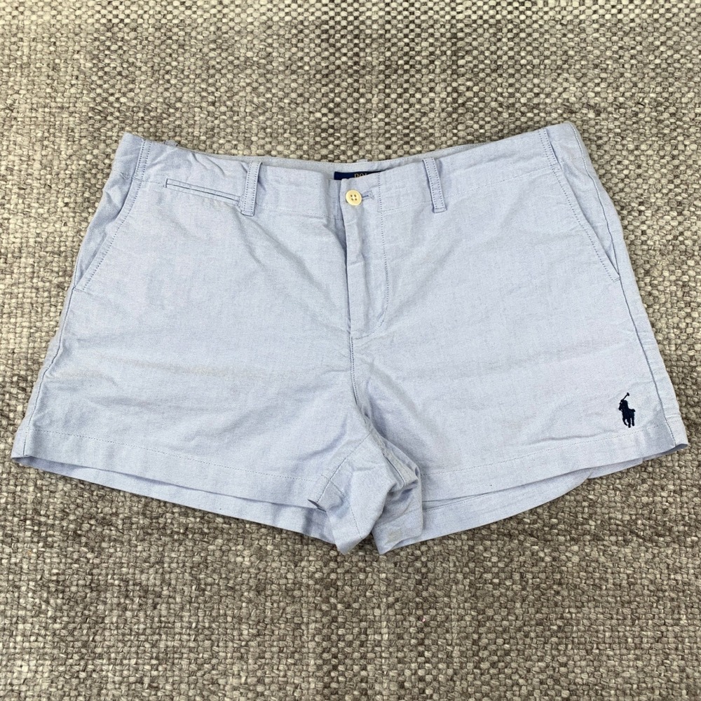Polo Ralph Lauren Shorts Womens 10 Blue Oxford Cotton Embroidered Pony Logo